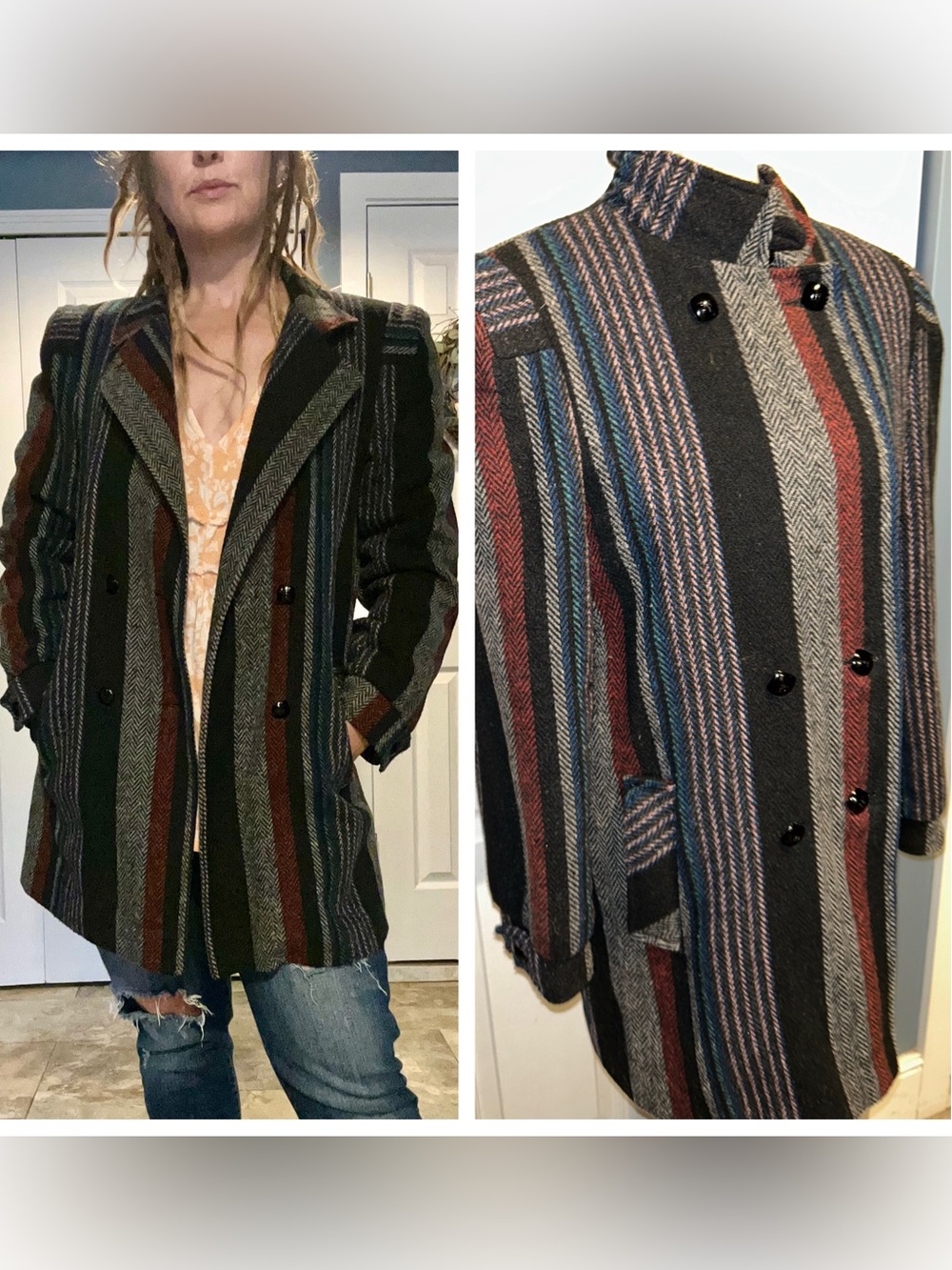 Vintage Mexican Blanket Style Wool Cotten Blend Jacket